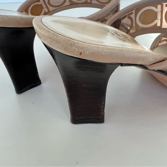 SALVATORE FERRAGAMO Brown Beige Clear Straps Slides Slip On Heels Sandals Sz 7 - Picture 9 of 16